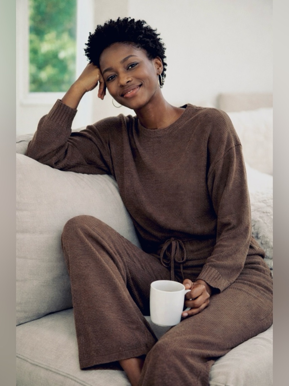 NWT Splendid Brown Ribbed Knit Lounge Set Size Small